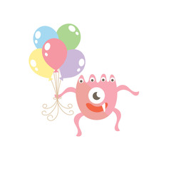 Cute monster with balloons vector design illustration.
