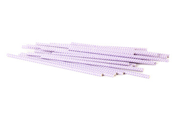 Striped drink straws on a white background