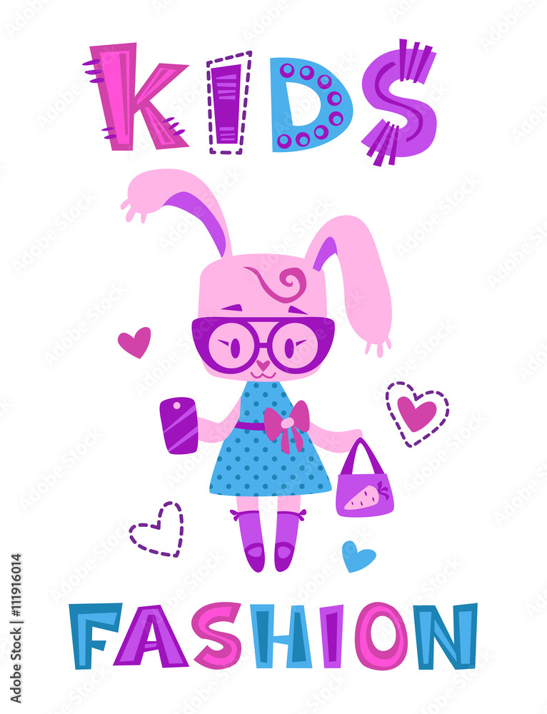 Poster funny fashion kids illustration