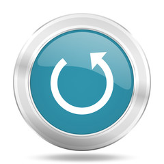 rotate icon, blue round glossy metallic button, web and mobile app design illustration