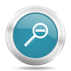 lens icon, blue round glossy metallic button, web and mobile app design illustration