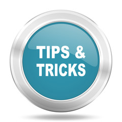 tips tricks icon, blue round glossy metallic button, web and mobile app design illustration