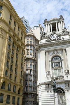 Classic neoclassical architecture in Cinelândia includes the Palácio Pedro Ernesto and the yellow-hued Wolfgang Amadeus Mozart building (Amarelinho) in Rio de Janeiro, Brazil