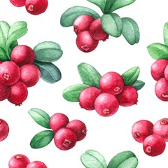 Cowberry Watercolor seamless pattern