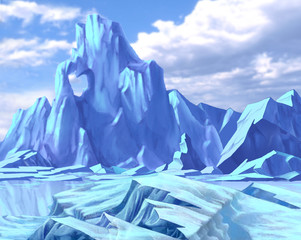 Arctic landscape with Blue Ice Hummocks and Iceberg
