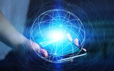 Businesswoman using data network with his mobile phone