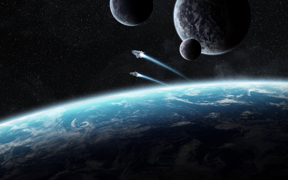 Fototapeta Sunrise over group of planets in space