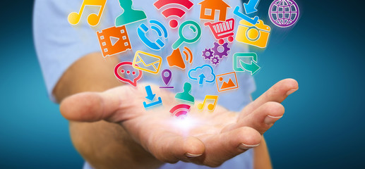 Businessman using modern digital icon application