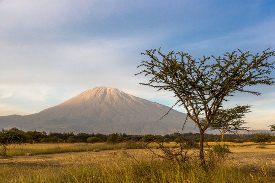 Beautiful view of the Meru mountain in Arusha, northern Tanzania, Africa