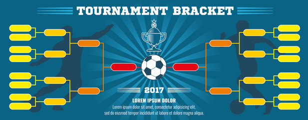 Soccer banner, European football tournament bracket with ball. Soccer match or football tournament, cup of championship vector illustration template