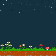 Fototapeta premium Pixel background lawn and starry night sky