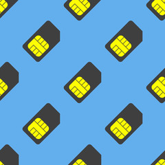 Icono plano patrón con tarjeta SIM gris sobre fondo azul