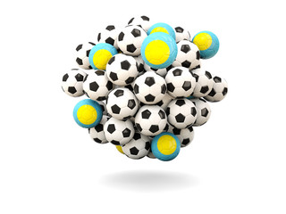 Pile of footballs with flag of palau