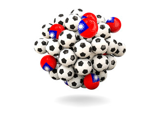Pile of footballs with flag of republic of china