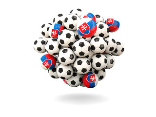 Pile of footballs with flag of slovakia