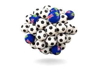 Pile of footballs with flag of virgin islands british