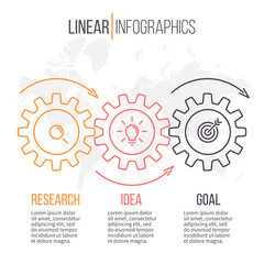 Linear infographics with gears. Business diagram 3 steps.