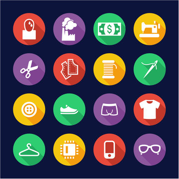 Sweatshop Factory Icons Flat Design Circle