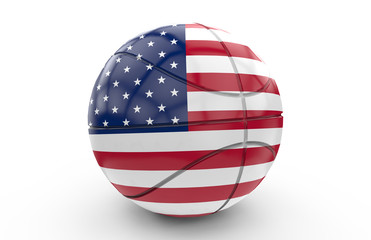 Basket ball with USA flag: 3D rendering