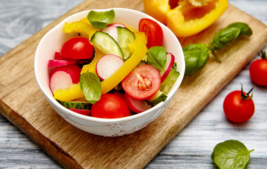 Vegetarian healthy food sontsept . salad with fresh organic vegetables. 