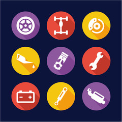 Car Mechanic Icons Flat Design Circle