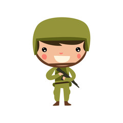 soldier boy. cute cartoon character. flat sryle.