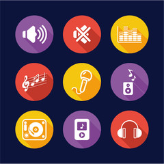 Audio Icons Flat Design Circle