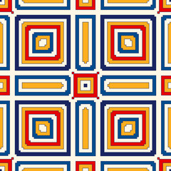 Bright ethnic abstract background. Seamless pattern with symmetric geometric ornament.