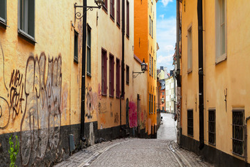 Fototapeta na wymiar old town street in Stockholm, Sweden