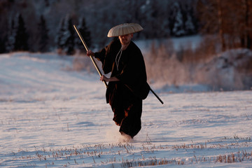 monk warrior snow landscape