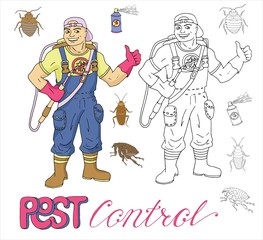 Naklejka premium Set with pest control exterminator and bugs