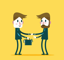 Business people check hand with a lot of money. vector