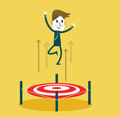 Businessman jumping up by Bullseye. Concept of target market. vector