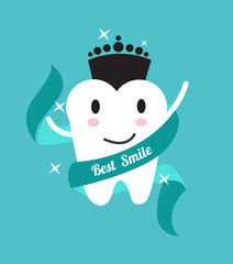 Best smile. tooth with a crown. flat design illustration. vector