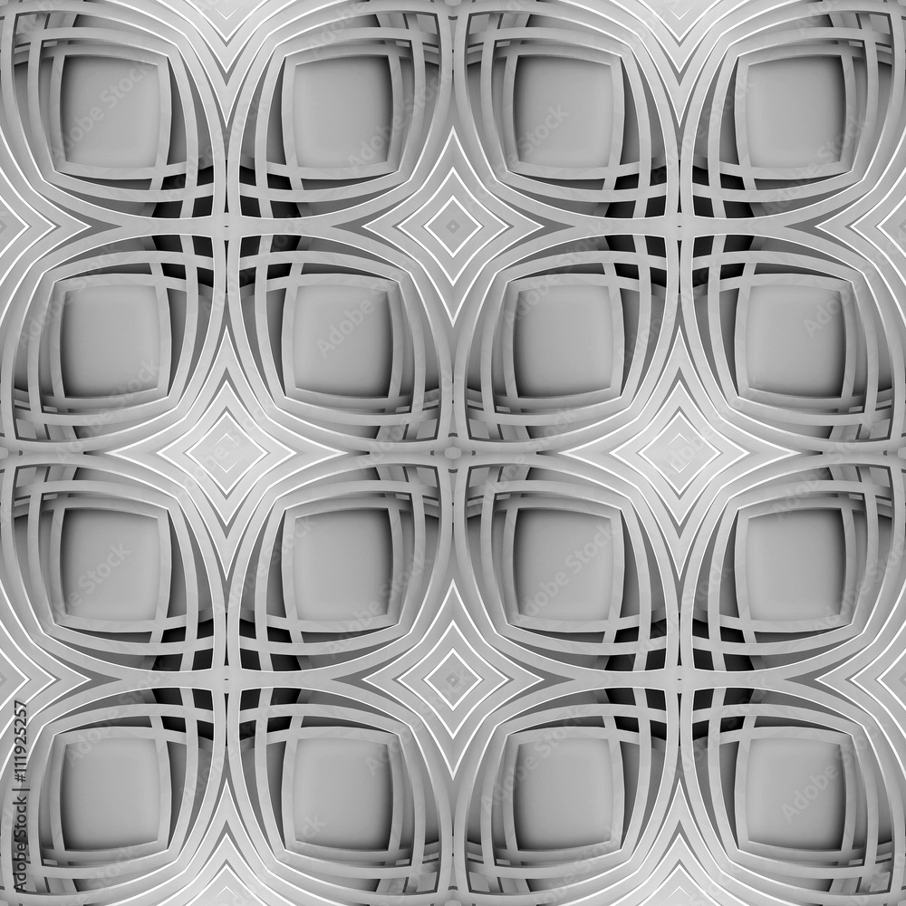 Poster 3d rendering. geometric vintage pattern based on squares with rounded corners. black and white. seam