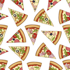 Seamless color pattern of 4 types pizza