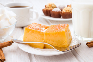 creme brulee tart on table with breakfast