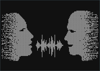 Vector illustration of two people talk face to face.