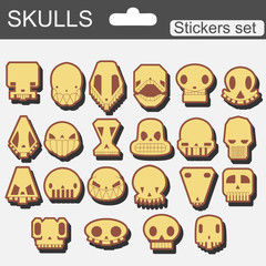 stickers skulls cartoon vector set