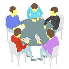 Round-table talks. Group of business. Five people team meeting conference