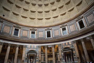 Fototapeta na wymiar Pantheon in Rome, Italy . Pantheon was built as a temple to all the gods of ancient Rome, and rebuilt by the emperor Hadrian about 126 AD.