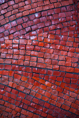 texture of red brick road for walking in park