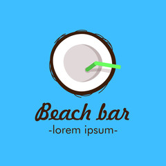 Flat lay logo with coconut cocktail