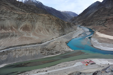 The meeting point of Zanskar And Indus Rivers, Leh, Ladakh, Indi