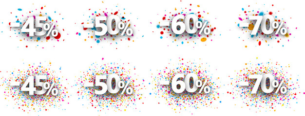 Paper discount signs set.