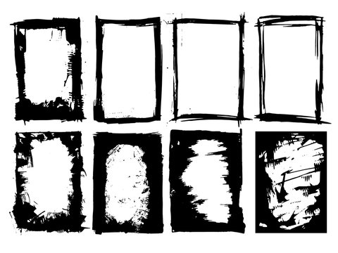 Set of black grunge frames isolated on white background