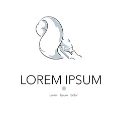 Hand drawn sketch logo and poster with fox vector illustration