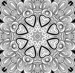 Uncolored symmetric tracery for colouring. Can be used as adult coloring book, coloring page, card, invitation. Sacred geometry