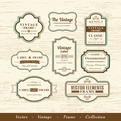 vector vintage frame set on wood texture background design elements