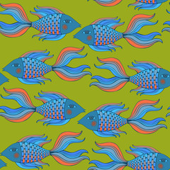 Fototapeta premium Nice cartoon fishes set. Vector seamless pattern.